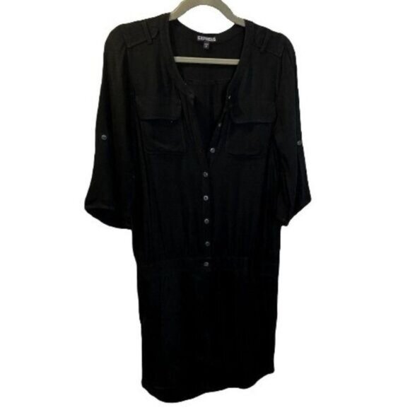 EXPRESS Black Roll Up Sleeve‎ Military Romper Women Jumpshort S/P NWOT - Picture 1 of 7